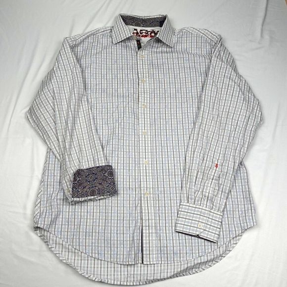 Robert Graham Stripe Shirt Men's XL Button Up Embroidered Long Sleeves Silk Trim - Picture 1 of 8